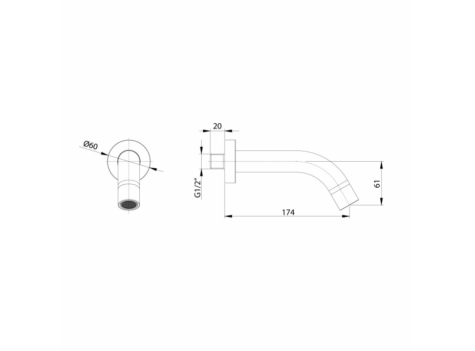 Sapho Nástěnná výtoková hubice, kulatá, 174mm, zlato mat BO519