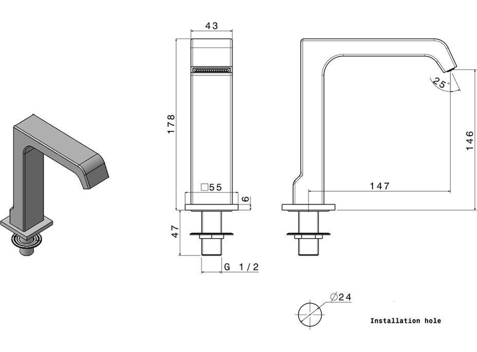 Sapho Výtoková hubice na okraj vany, šířka 43mm, kaskáda, chrom B02