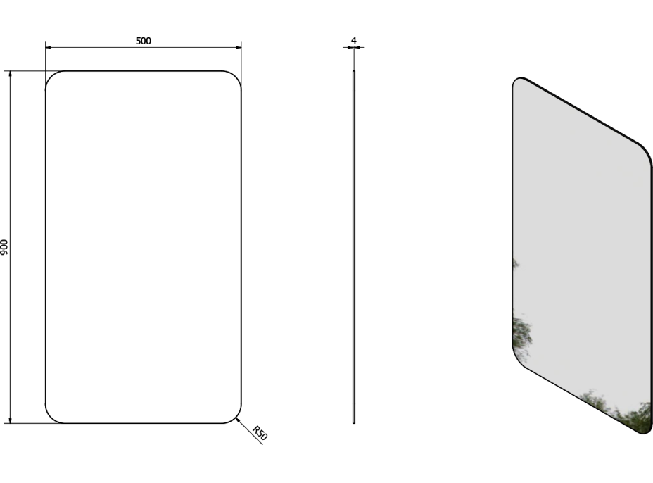 Sapho ISHAPE zrcadlo 500x900mm, zakulacené rohy, bez úchytu AG495