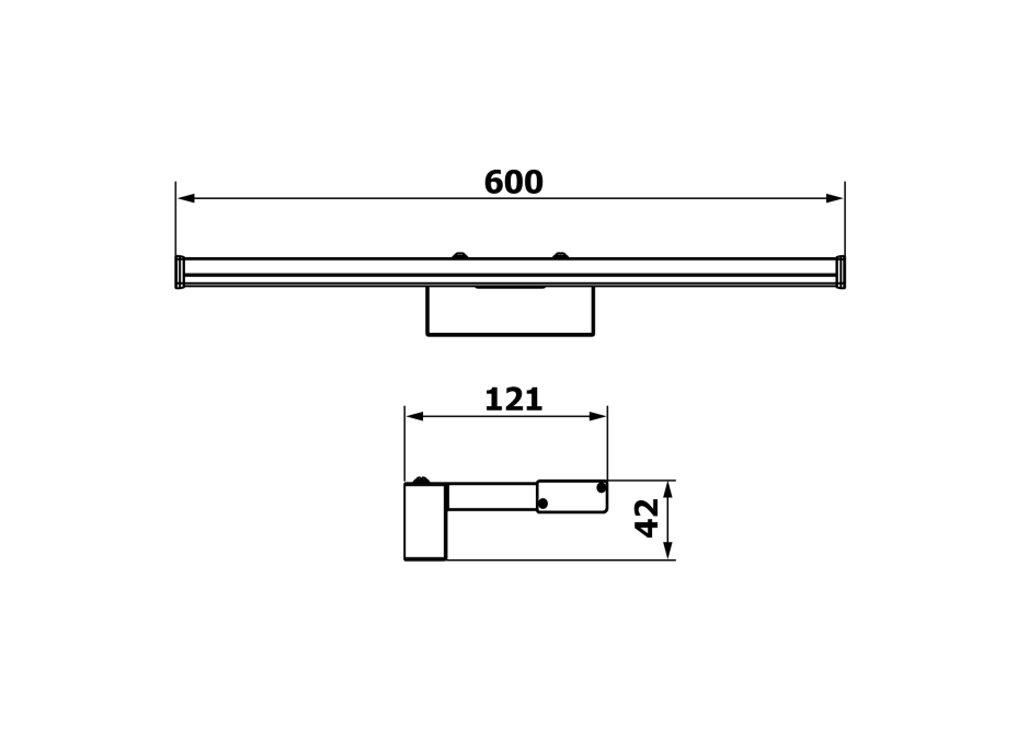 Sapho CHICAGO XL LED svítidlo, 600x120x40mm, 12W, 230V, plast, černá mat AU470