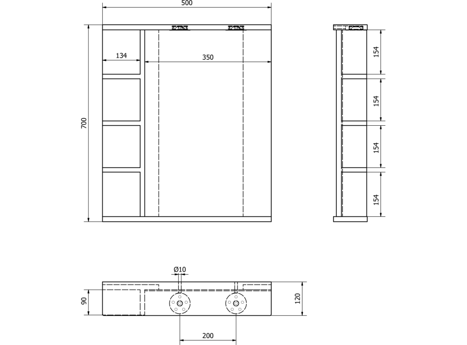 Aqualine KORIN zrcadlo s LED osvětlením a policemi 50x70x12cm KO355