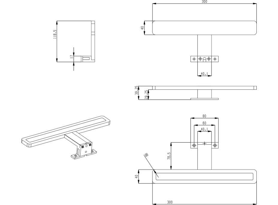 Sapho MIRAKA LED svítidlo 5W, 230V, 300x35x120mm, akryl, chrom MR300