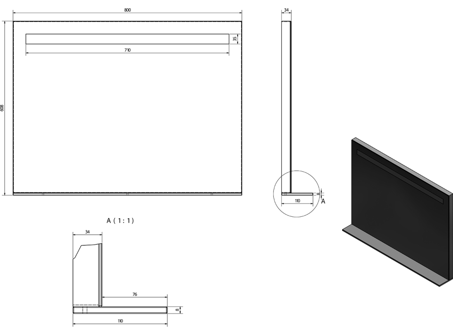 Sapho BRETO zrcadlo s LED osvětlením a policí 800x608mm BT080