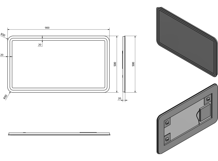 Sapho NYX zrcadlo s LED osvětlením 900x500mm NY090