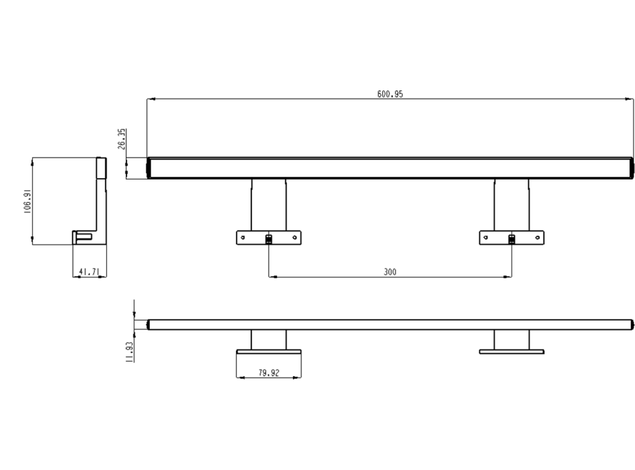 Aqualine SERAPA LED svítidlo, 9W, 230V, 600x40x100mm, hliník, chrom SA148