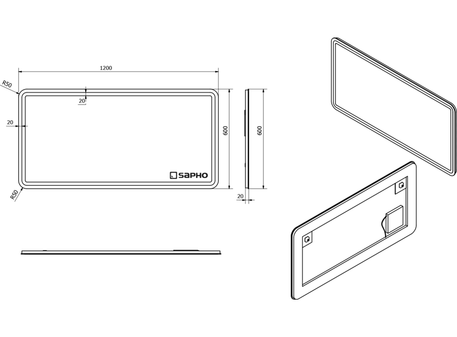 Sapho NYX zrcadlo s LED osvětlením 1200x600mm NY120