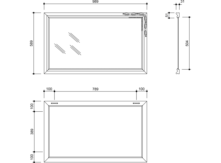 Sapho BOHEMIA zrcadlo v dřevěném rámu 589x989mm, zlatá NL484