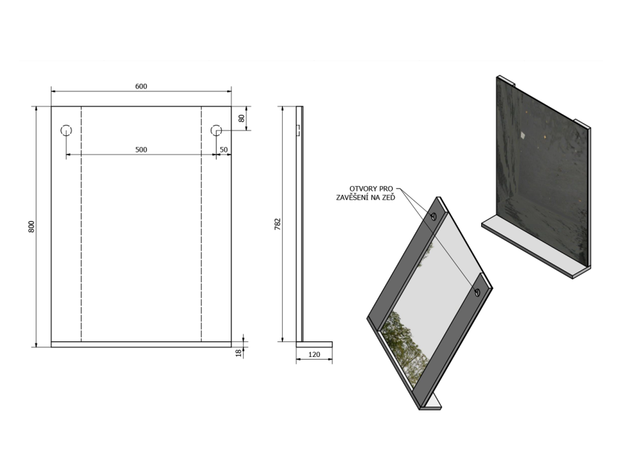 Aqualine BETA zrcadlo s policí 60x80x12cm 57397