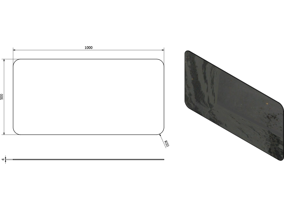 Sapho ISHAPE zrcadlo 1000x500mm, zakulacené rohy, bez úchytu AG510