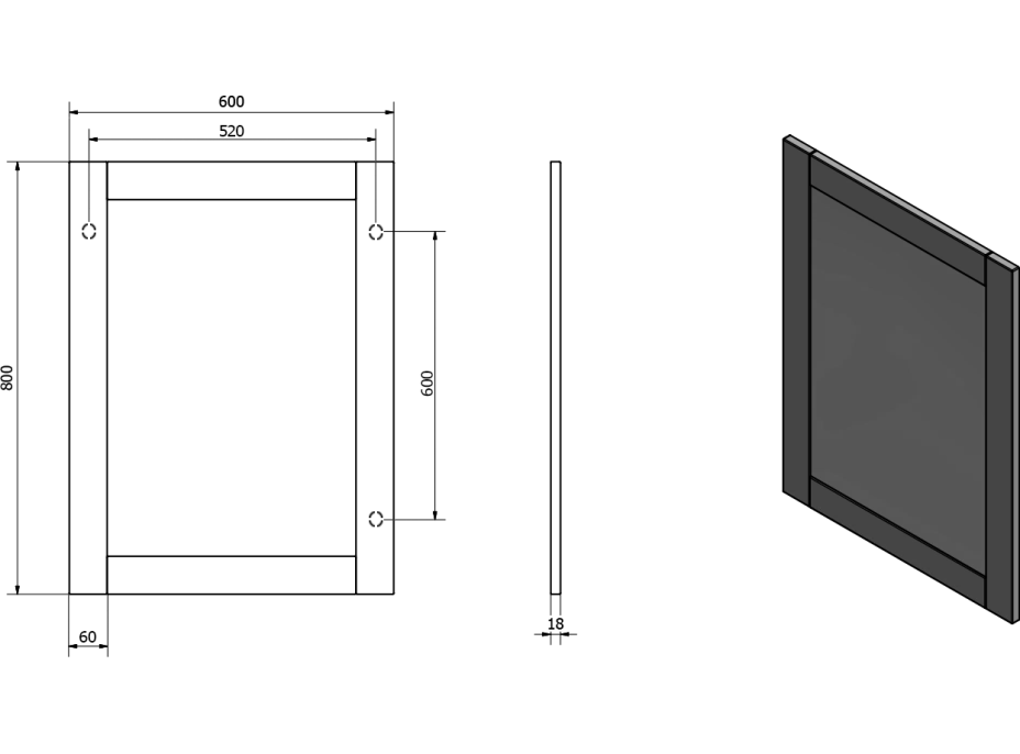 Aqualine FAVOLO zrcadlo v rámu 60x80cm, bílá mat FV060