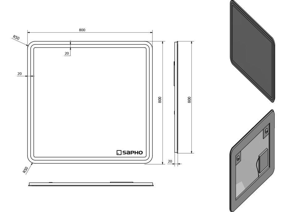 Sapho NYX zrcadlo s LED osvětlením 800x800mm NY080