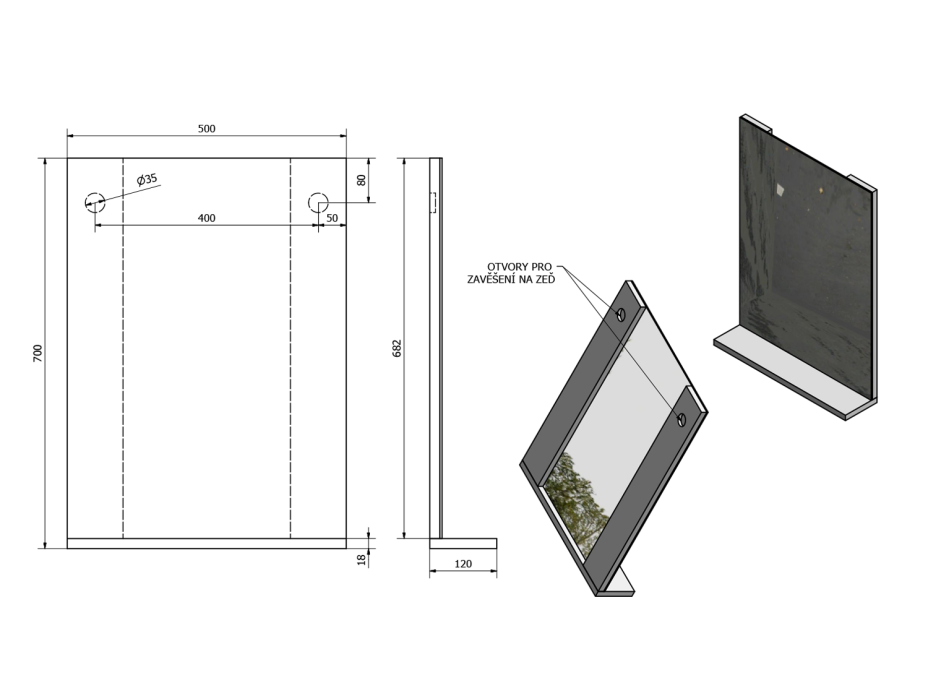 Aqualine BETA zrcadlo s policí 50x70x12cm 57396