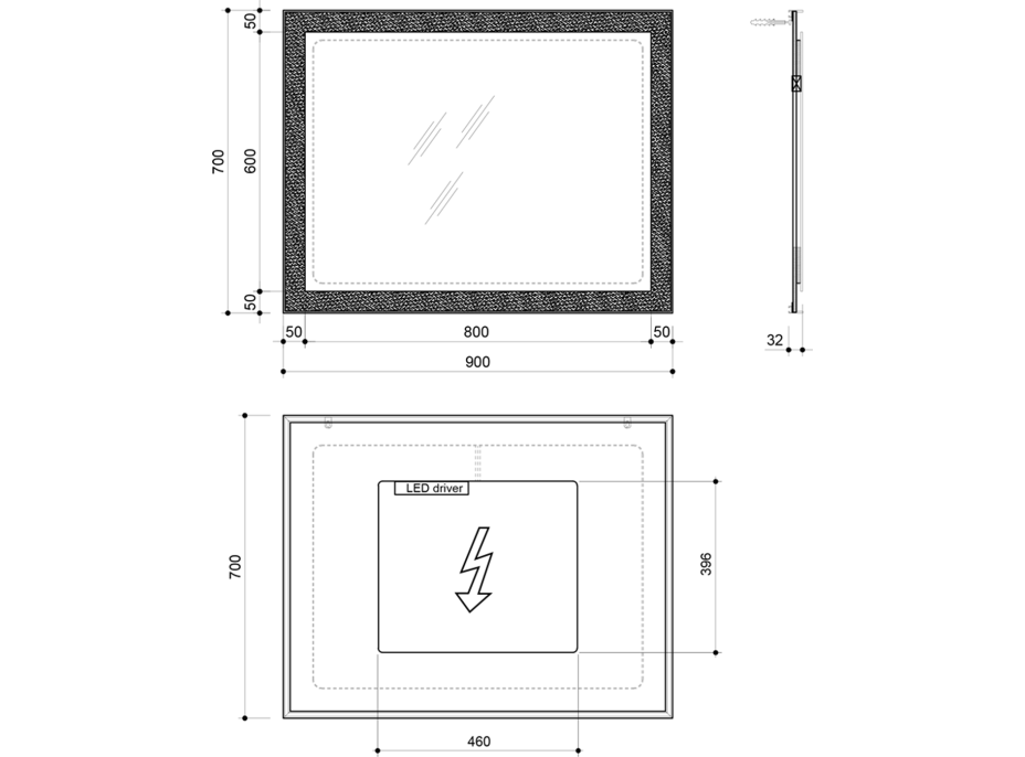 Sapho FLUT zrcadlo s LED podsvícením 900x700mm, bílá FT090