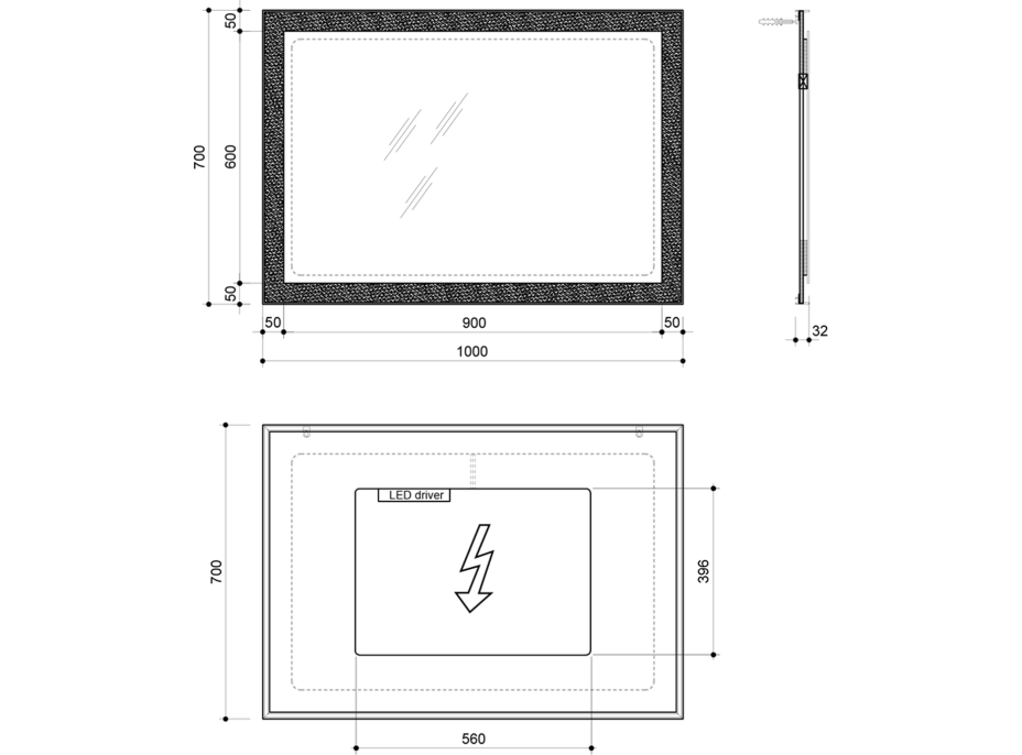 Sapho FLUT zrcadlo s LED podsvícením 1000x700mm, bílá FT100