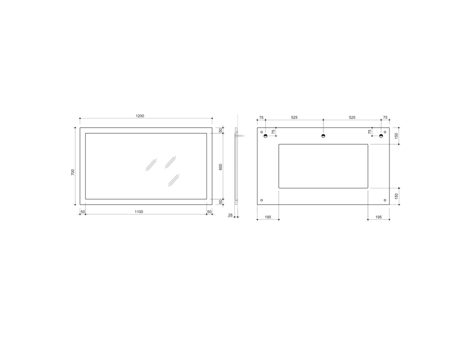 Sapho NIROX zrcadlo v rámu 1200x700xmm, bílá lesk NX127-3030