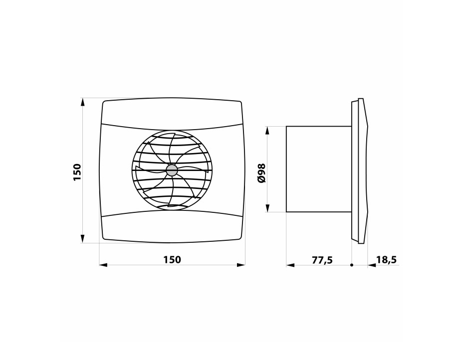 Cata UC-10 koupelnový ventilátor axiální, 8W, potrubí 100mm, černá 01256000