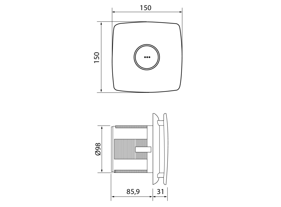 Cata X-MART 10T koupelnový ventilátor axiální s časovačem, 15W, potrubí 100mm, nerez mat 01041000