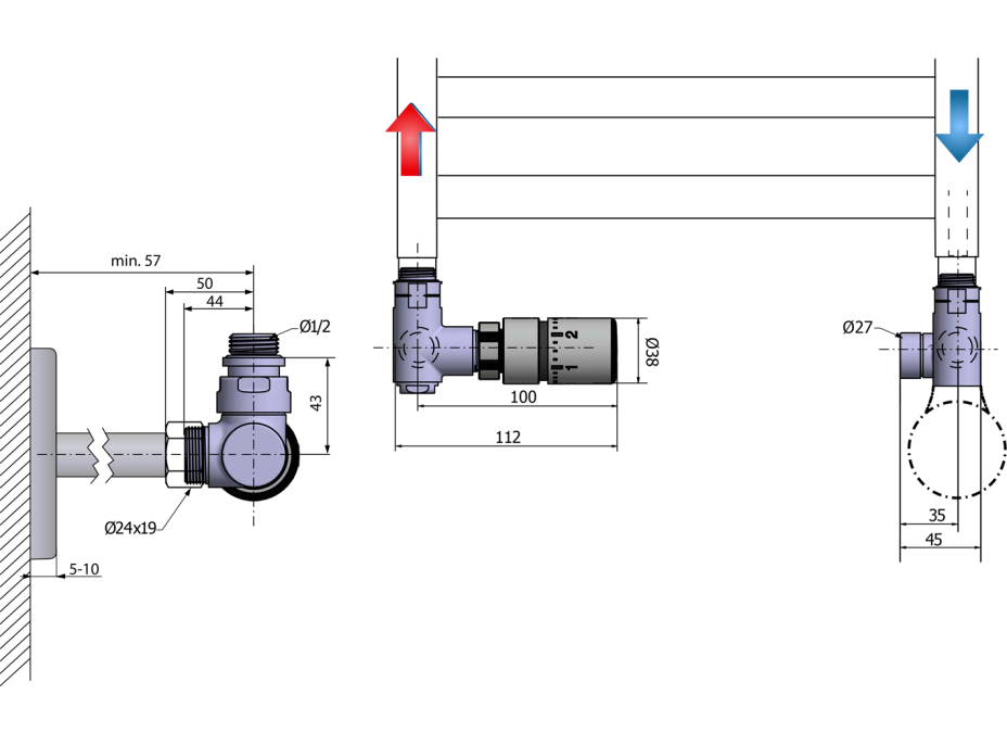 Sapho CORNER COMBI připojovací sada ventilů termostatická, levé provedení, černá mat CP3021BS