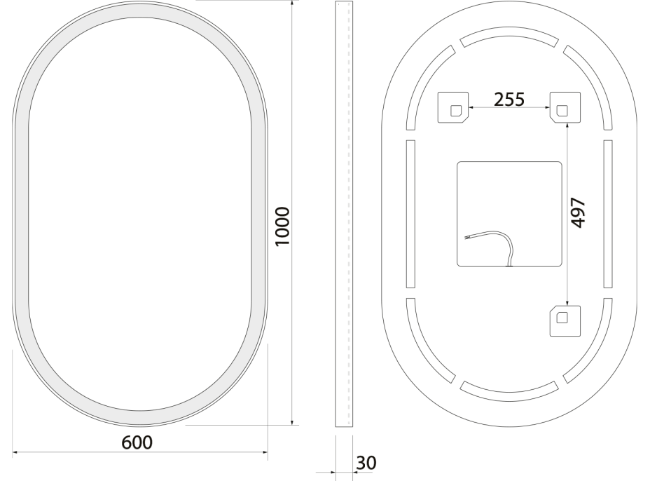 Sapho PARGA oválné zrcadlo s LED osvětlením 60x100cm PG600