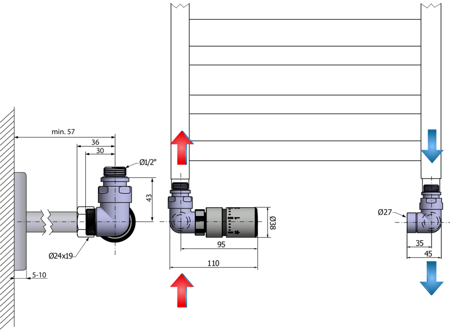 Sapho CORNER připojovací sada ventilů termostatická triaxiální, levé provedení, chrom CP1011LS