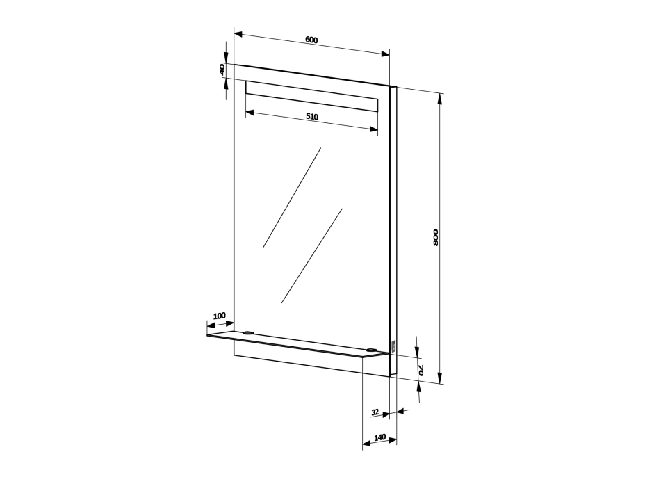 Aqualine Zrcadlo s LED osvětlením a policí 60x80cm, kolébkový vypínač ATH53