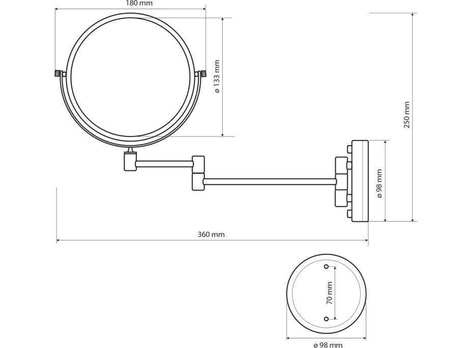 Sapho Kosmetické zrcátko zvětšovací, oboustranné, bronz XP012