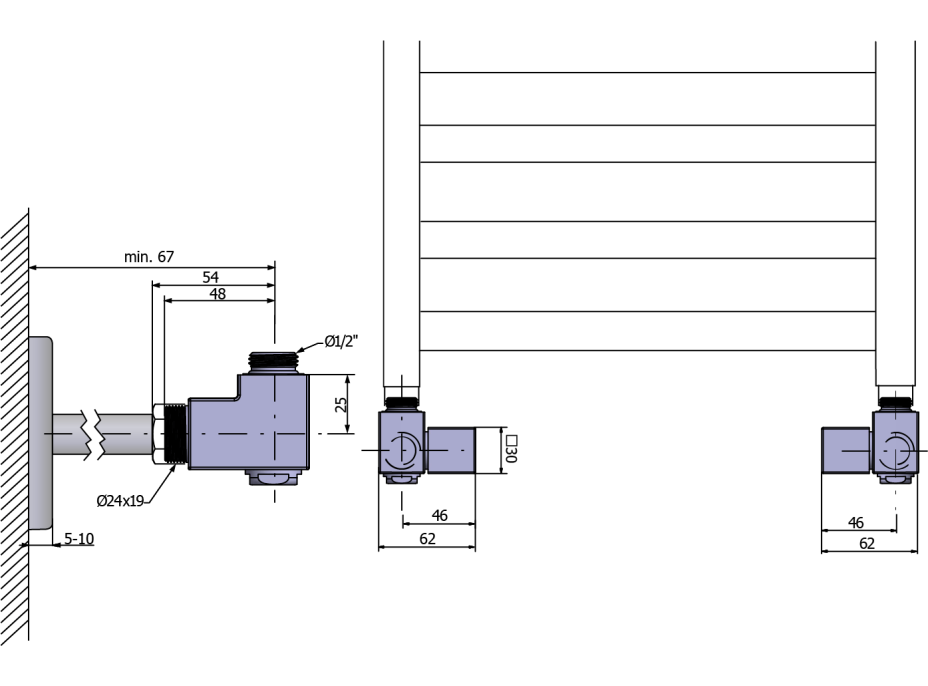 Sapho CUBE COMBI připojovací sada ventilů ruční rohová, pravá, chrom CP561S