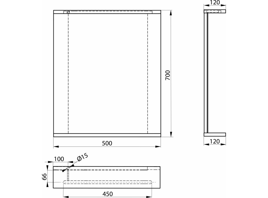 Aqualine KORIN STRIP zrcadlo s LED osvětlením 50x70x12cm KO395S