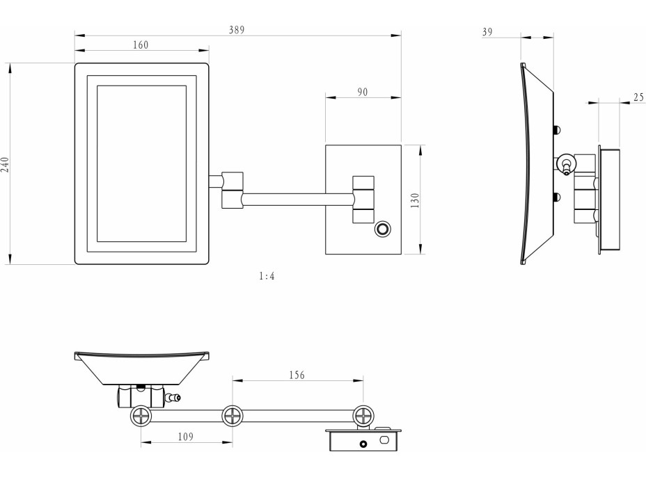 Sapho Kosmetické zrcátko s LED osvětlením, hranaté, chrom MW834