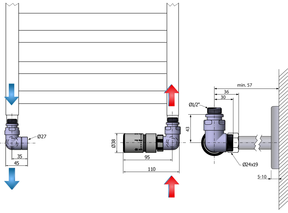 Sapho CORNER připojovací sada ventilů termostatická triaxiální, pravé provedení, chrom CP1012RS