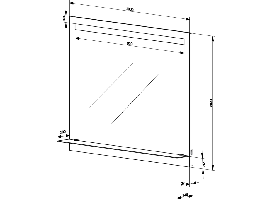 Aqualine Zrcadlo s LED osvětlením a policí 100x80cm, kolébkový vypínač ATH55