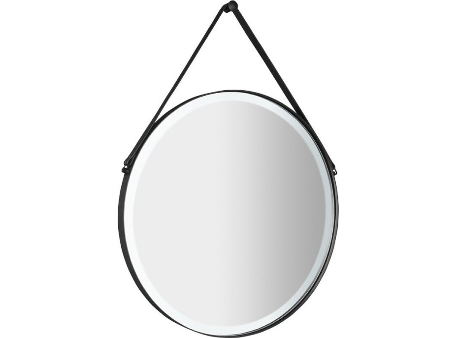 Sapho ORBITER kulaté zrcadlo s LED osvětlením ø 60cm, kožený pásek, černá mat ORL060