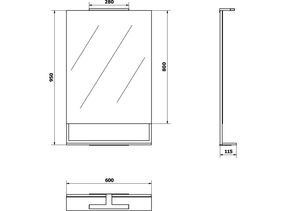 Sapho ERUPTA zrcadlo s LED osvětlením a policí 60x95cm, černá mat ERU310