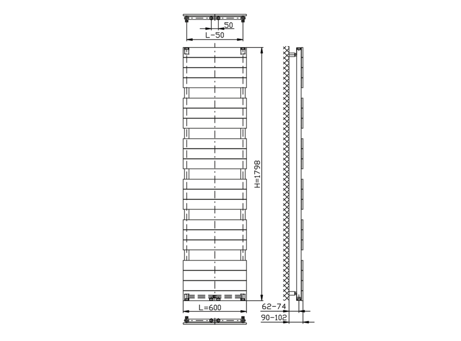 Aqualine BONDI otopné těleso 600x1798 mm, bílá DC450T