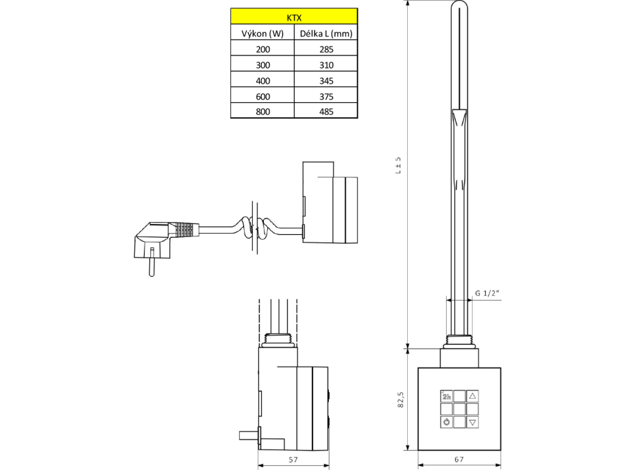 Sapho KTX topná tyč s termostatem, 800 W, chrom KTX-C-800