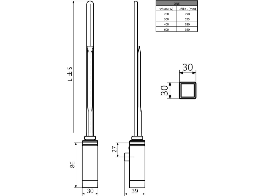 Sapho ONE topná tyč s termostatem, 400 W, chrom ONE-C-400