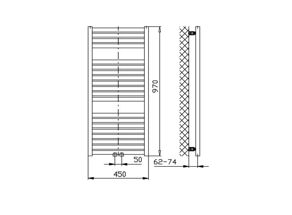 Aqualine TONDI otopné těleso rovné 450x970 mm, středové připojení, bílá DT450T