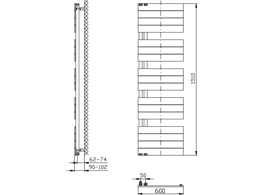 Aqualine MILI otopné těleso 600x1510 mm, bílá DC640T