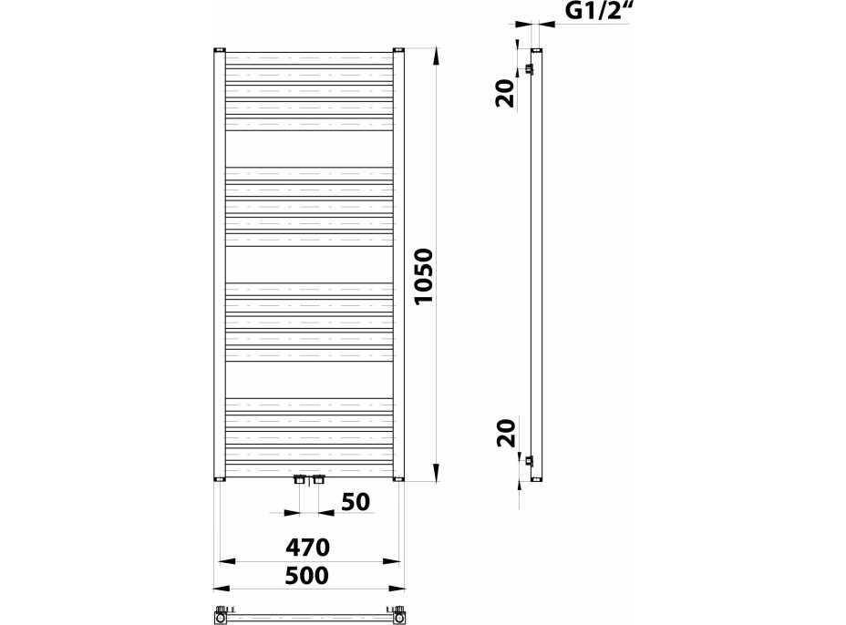 Bruckner GRUNT otopné těleso rovné 500x1050 mm, středové připojení, bílá 600.121.4