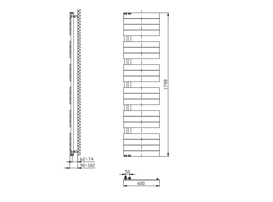 Aqualine MILI otopné těleso 600x1798 mm, bílá DC650T