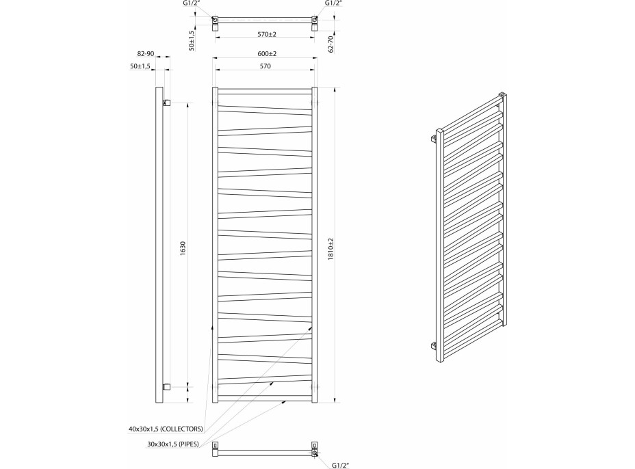 Sapho ZIG otopné těleso 600x1810 mm, černá mat ZG619B