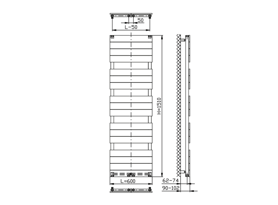 Aqualine BONDI otopné těleso 600x1510 mm, Antracit DC445T