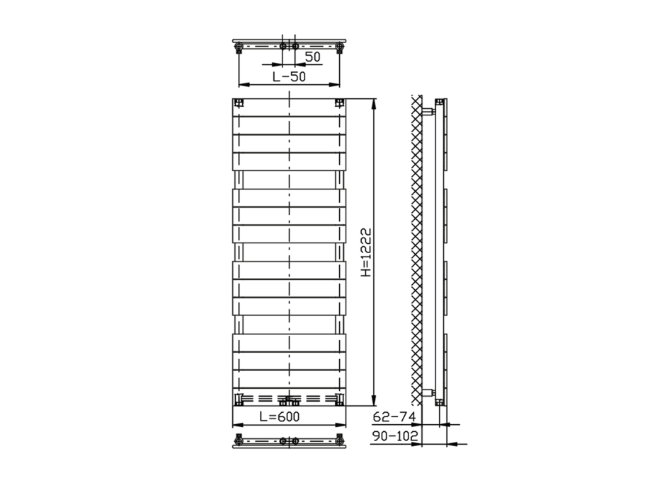 Aqualine BONDI otopné těleso 600x1222 mm, Antracit DC425T