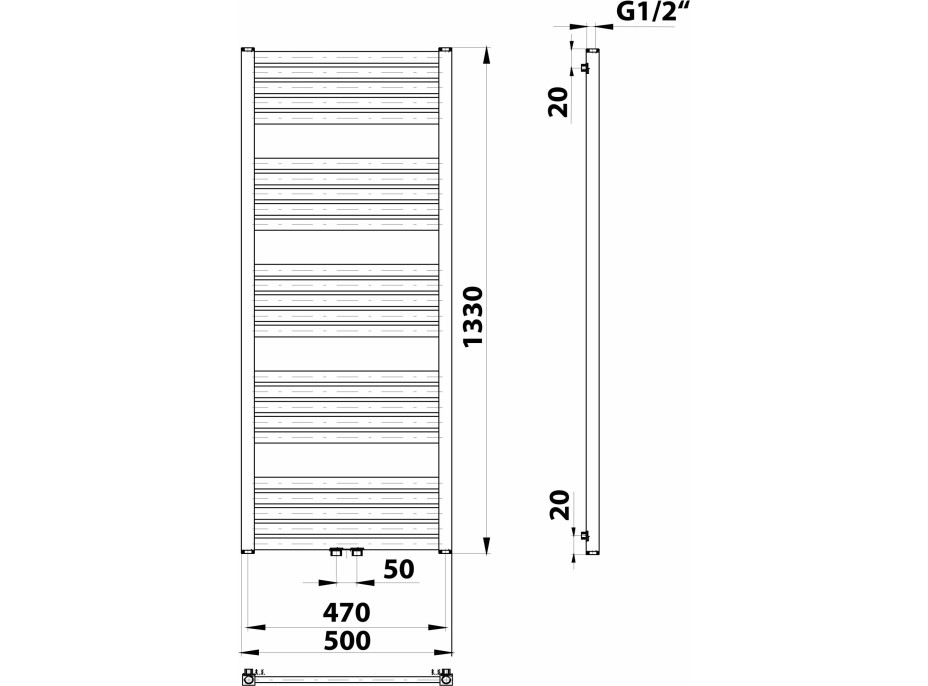 Bruckner GRUNT otopné těleso rovné 500x1330 mm, středové připojení, bílá 600.122.4