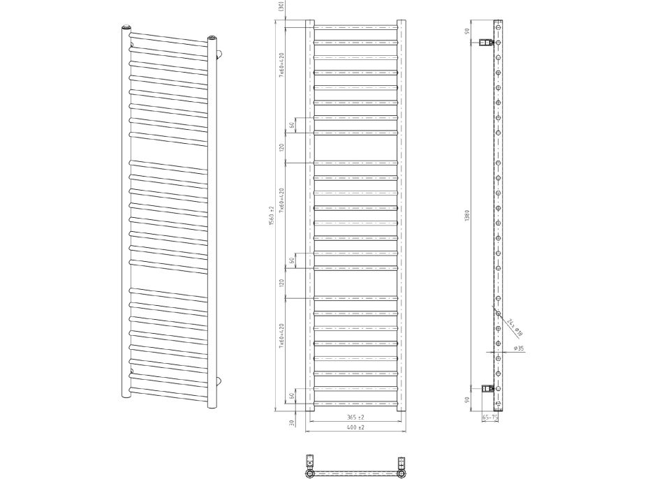 Sapho DINA otopné těleso 400x1560 mm, bílá IR364W