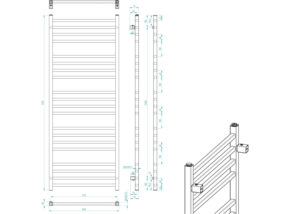 Sapho METRO otopné těleso 600x1510 mm, černá mat IR420TB