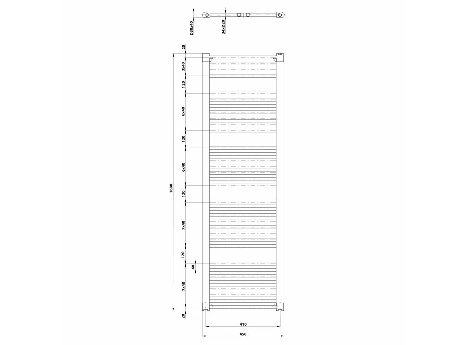 Aqualine DIRECT otopné těleso s bočním připojením 450x1680 mm, bílá ILR64T