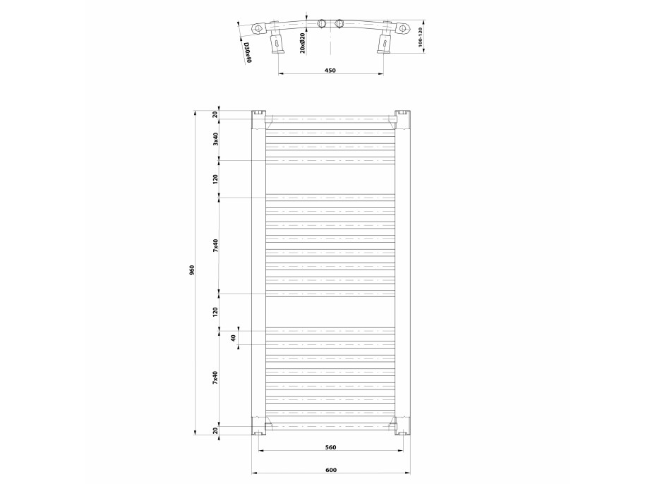 Aqualine ORBIT otopné těleso s bočním připojením 600x960 mm, bílá ILO96T