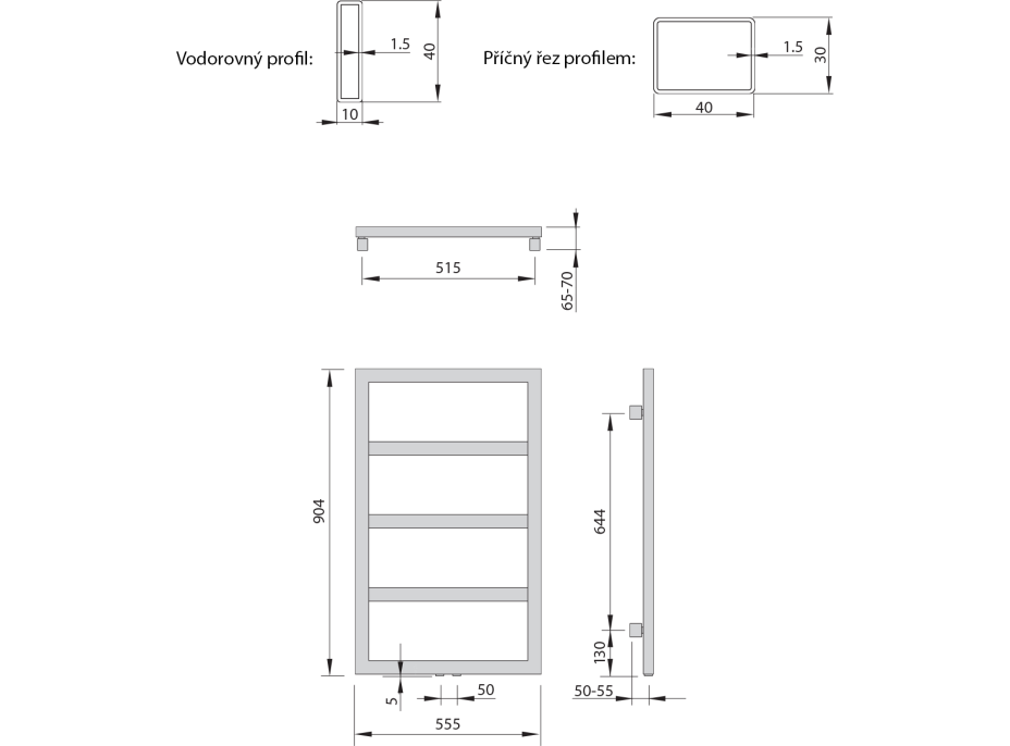 Sapho DENALI otopné těleso 550x904 mm, stříbrná strukturální DN609SS