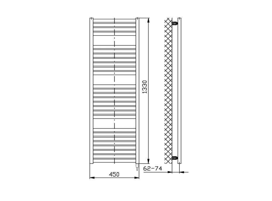 Aqualine TONDI-E elektrické otopné těleso rovné 450x1330 mm, 500 W, bílá DE470T